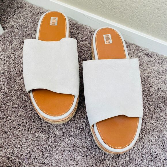 Fitflop Shoes - NWT FITFLOP Eloise Espadrille Suede Wedge Slides Soft Grey Size 11